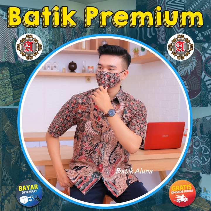 Kemeja Baju Batik Pria Lengan Pendek Premium/Batik Cowok Laki Laki Lengan Pendek Modern Kantor Seragam Kerja Elegan Mewah Original Slimfit Eksklusif Muslimah Bahan Katun Ori Slim Fit Full Puring Lengan Panjang Pria BATIK ALUNA SBA012