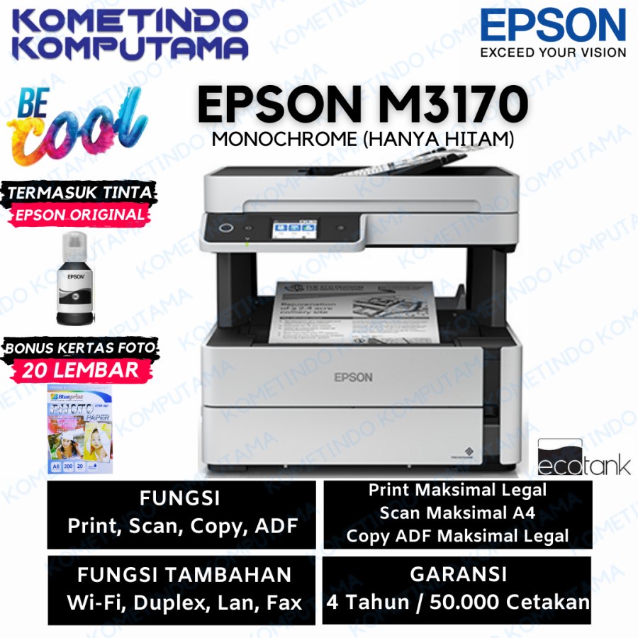 Printer Epson EcoTank Monochrome M3170 PSC WIFI ADF FAX Ink Tank Print