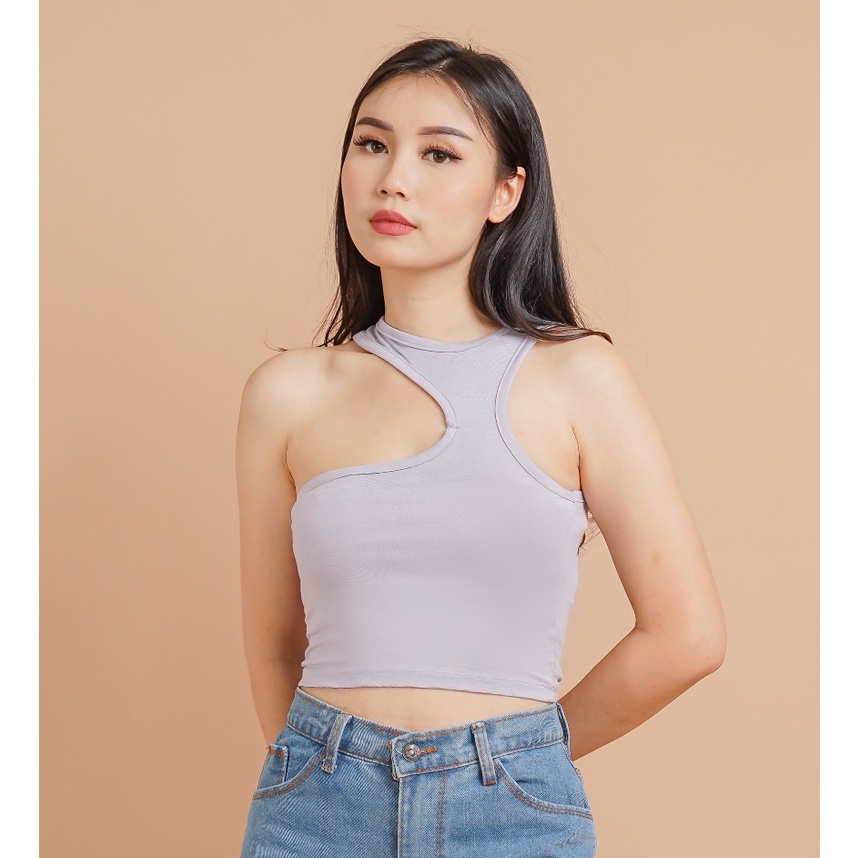 MODAVIE - MELINDA Tanktop One-Shoulder Crop Tank Top Korean Tengtop