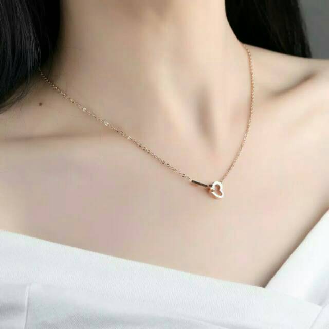 GG Kalung Love Key Titanium Premium Lapis Emas 18K #KL - 153