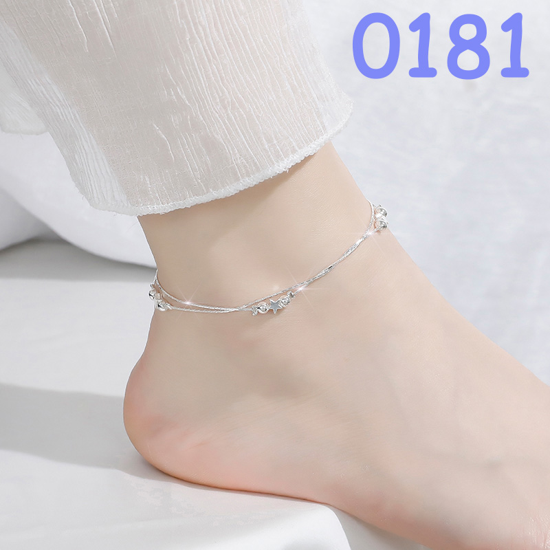 Gelang Kaki Model Rantai Warna Silver Aksen Manik-Manik Untuk Wanita