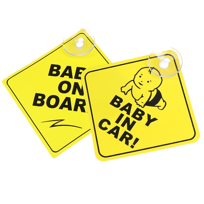 &lt; E2id &amp; &gt; Stiker Reflektif Motif Baby On Board 12CM Warna Kuning Dengan Suction Cup Untuk Jendela Mobil