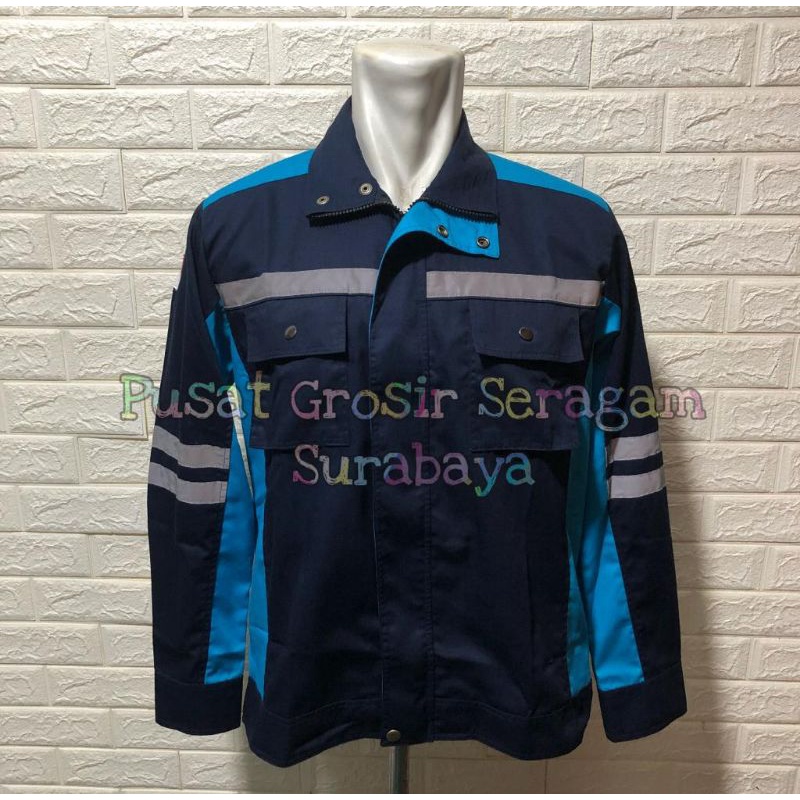 Grosir Wearpack Semi Jaket Resleting Baju safety Resleting werpak Lapangan resleting workwear
