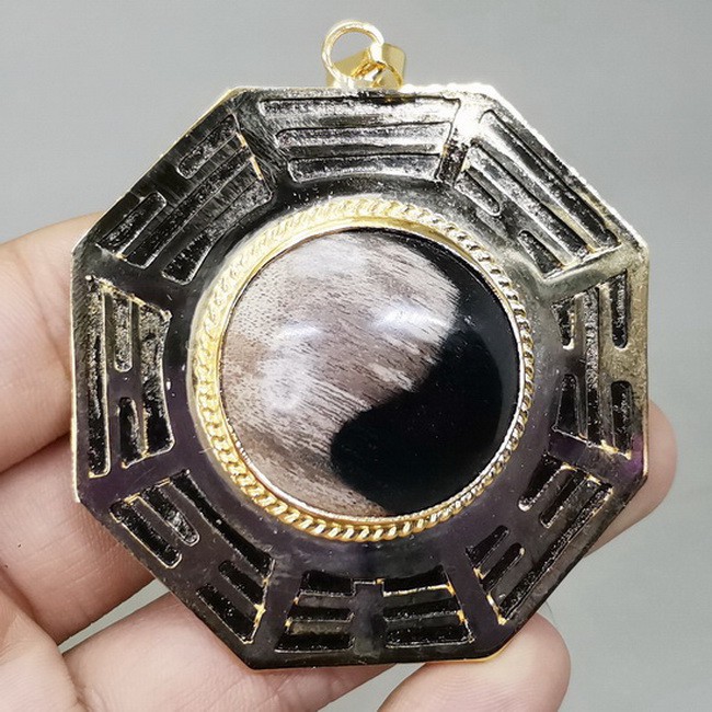 Liontin Batu Akik Hitam Asli Fosil Kelor Motif Yinyang Bagus