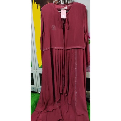 WDAqifa Fashion Gamis 2in1 Cerutty plisket Payet by Zhaf Ra Na Ready Pink Guava