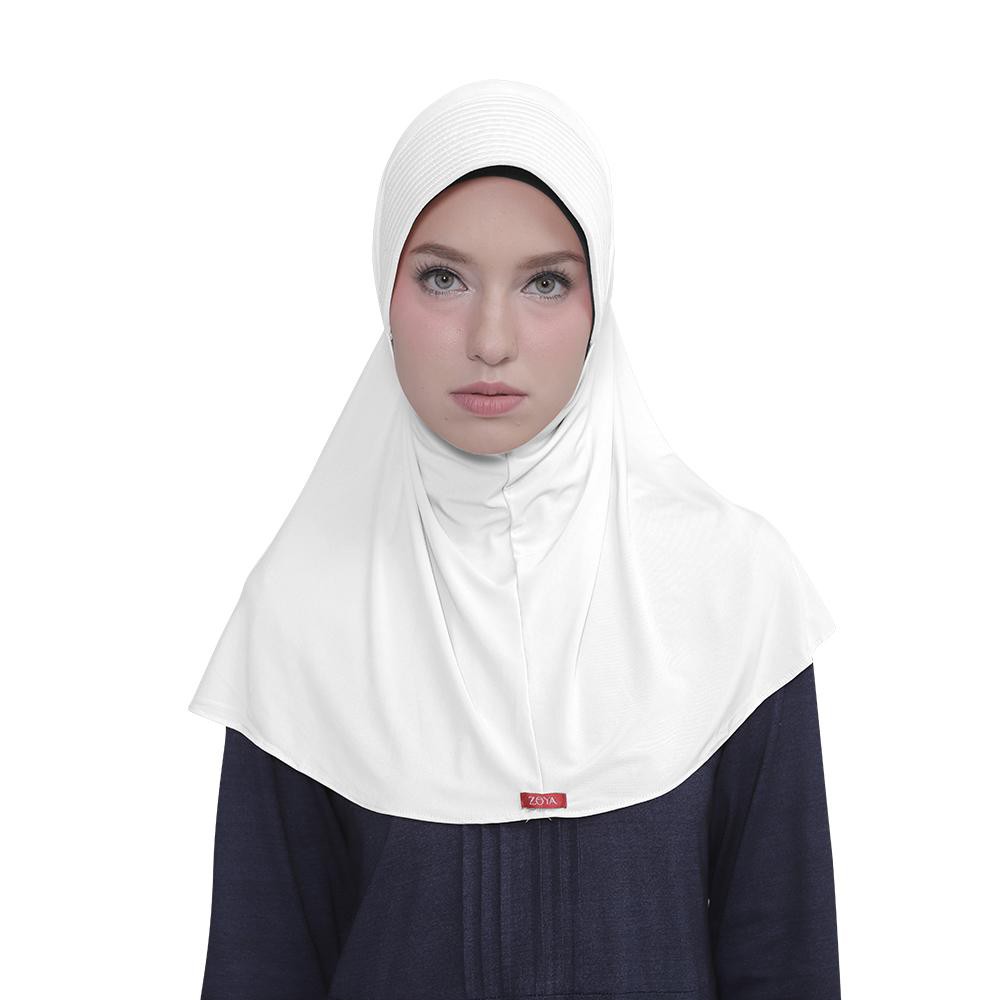 Bergo Zoya Marsha HB Casual Jilbab Sekolah Instan Jilbab Kantor-putih