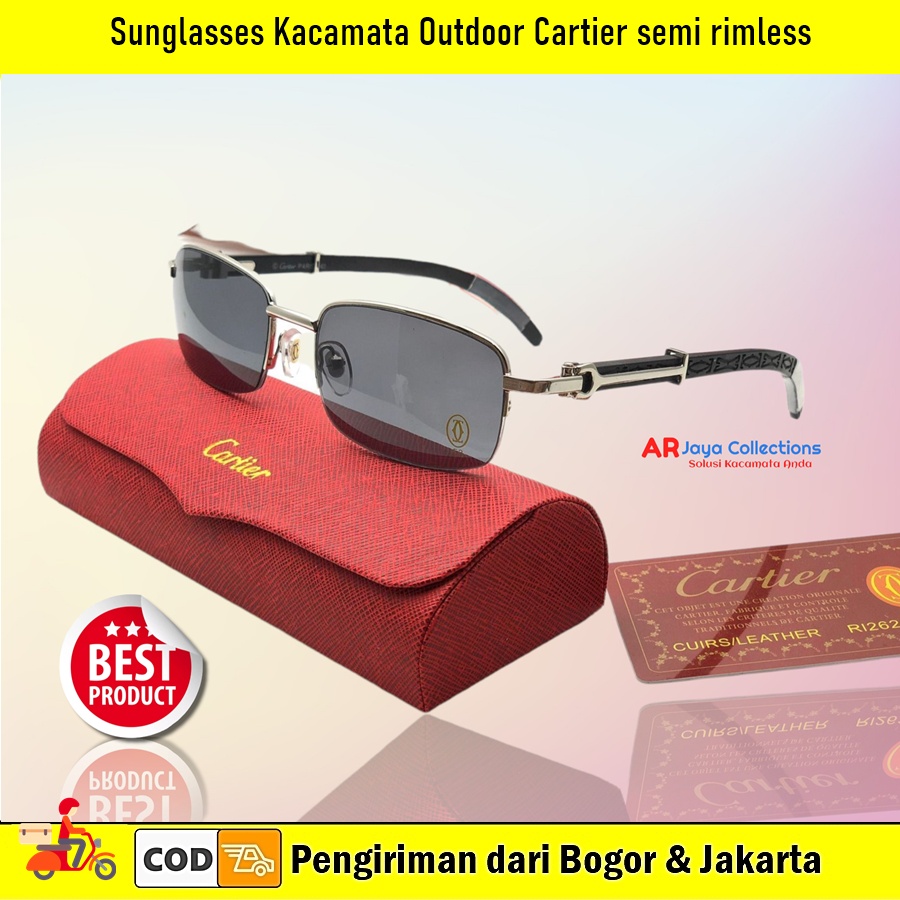 Sunglasses Kacamata Outdoor Cartier Semi Rimless trendy Kacamata anti uv pria wanita