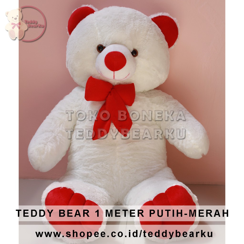 TEDDY BEAR JUMBO 1 METER PUTIH-MERAH