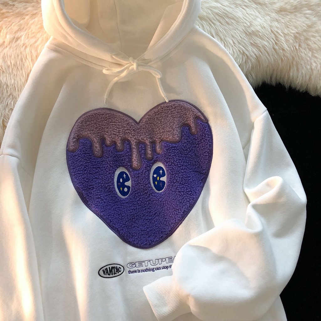 [littlecrab] Hoodie Oversize Love Melt With Two Tone Color White Purple Pink Hoodie Lucu Lembut Berkualitas With Additional Love In Arm Hoodie Love Cartoon Mata Lucu Unik Hoodie Unisex Couple There is Nothing Can Stop It Korean Style