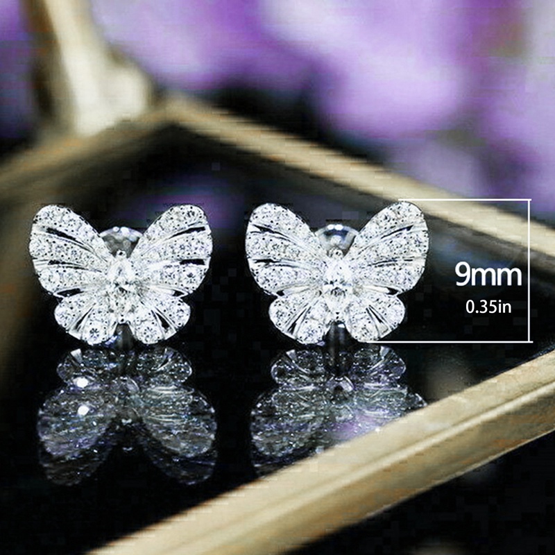 Anting Stud Desain Kupu-Kupu Aksen Kristal Untuk Wanita