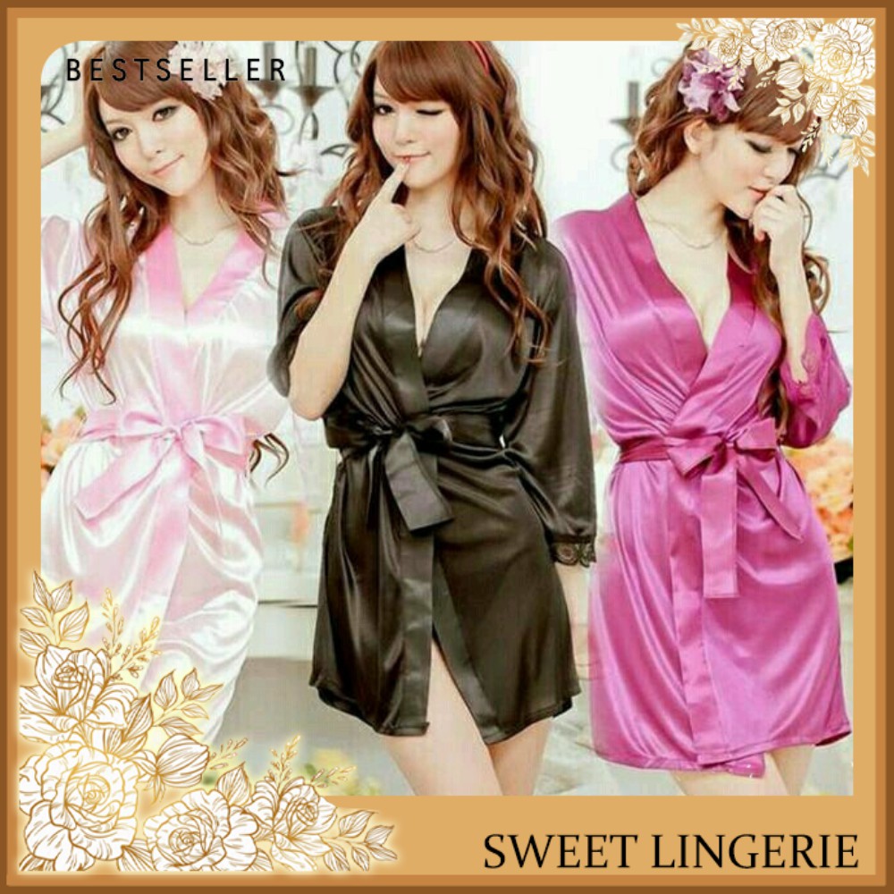 Kimono Set Baju Tidur G String Malam Pertama Wanita Dewasa Seksi Sexy Satin Premium