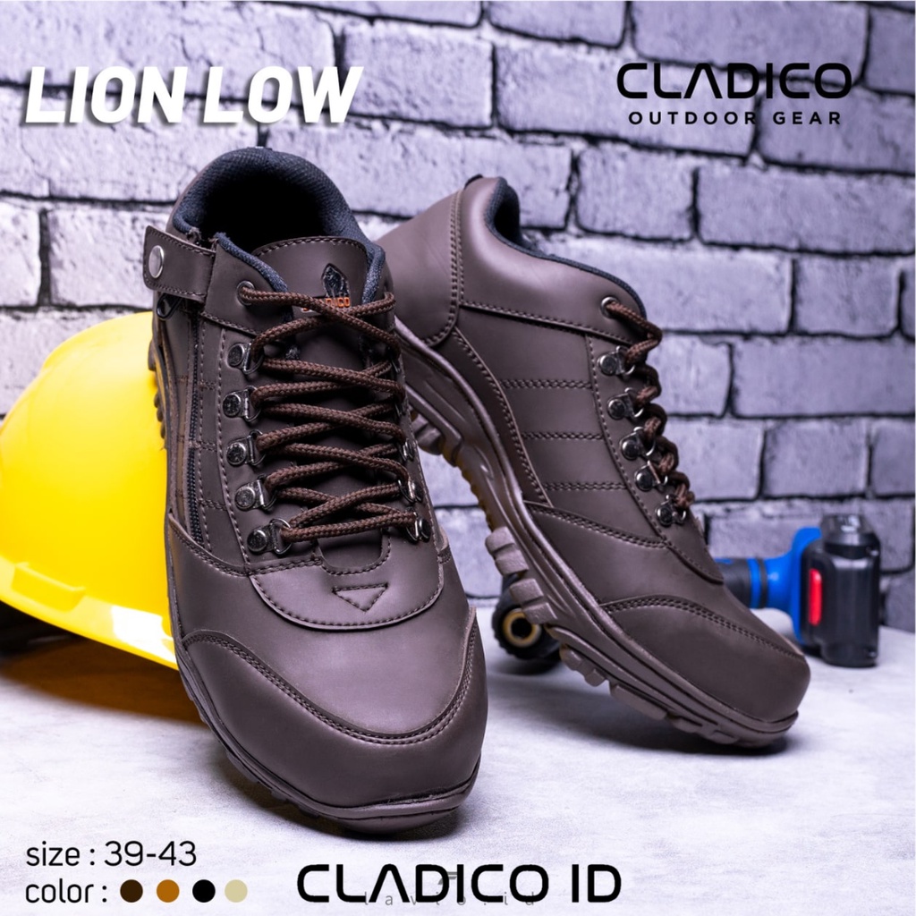 CLADICO Sepatu Safety Pria Boot Pendek Ujung Besi Sefty Lion Low Cowok Kerja Lapangan Proyek Outdoor Mendaki Haiking Berkendara