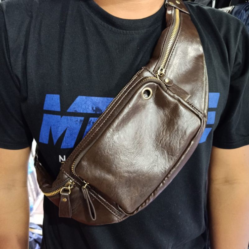 Waistbag Kulit /Belt Bag Leather/Tas Pinggang Kulit Import