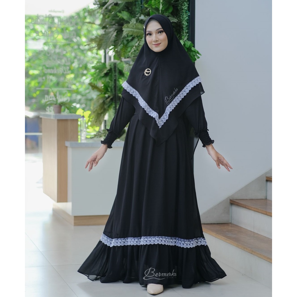 Gamis Bermerks Syar'i Original Renda Putih