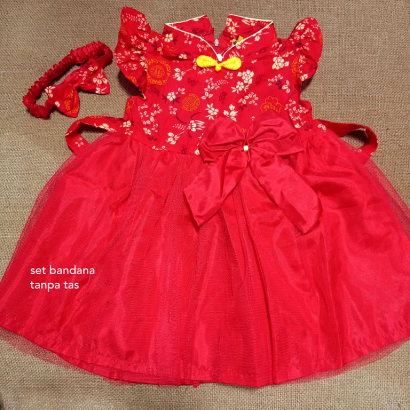 Terlaris Baju Dress Shanghai Cheongsam Chinese Imlek Anak Bayi Perempuan Merah Lucu-8