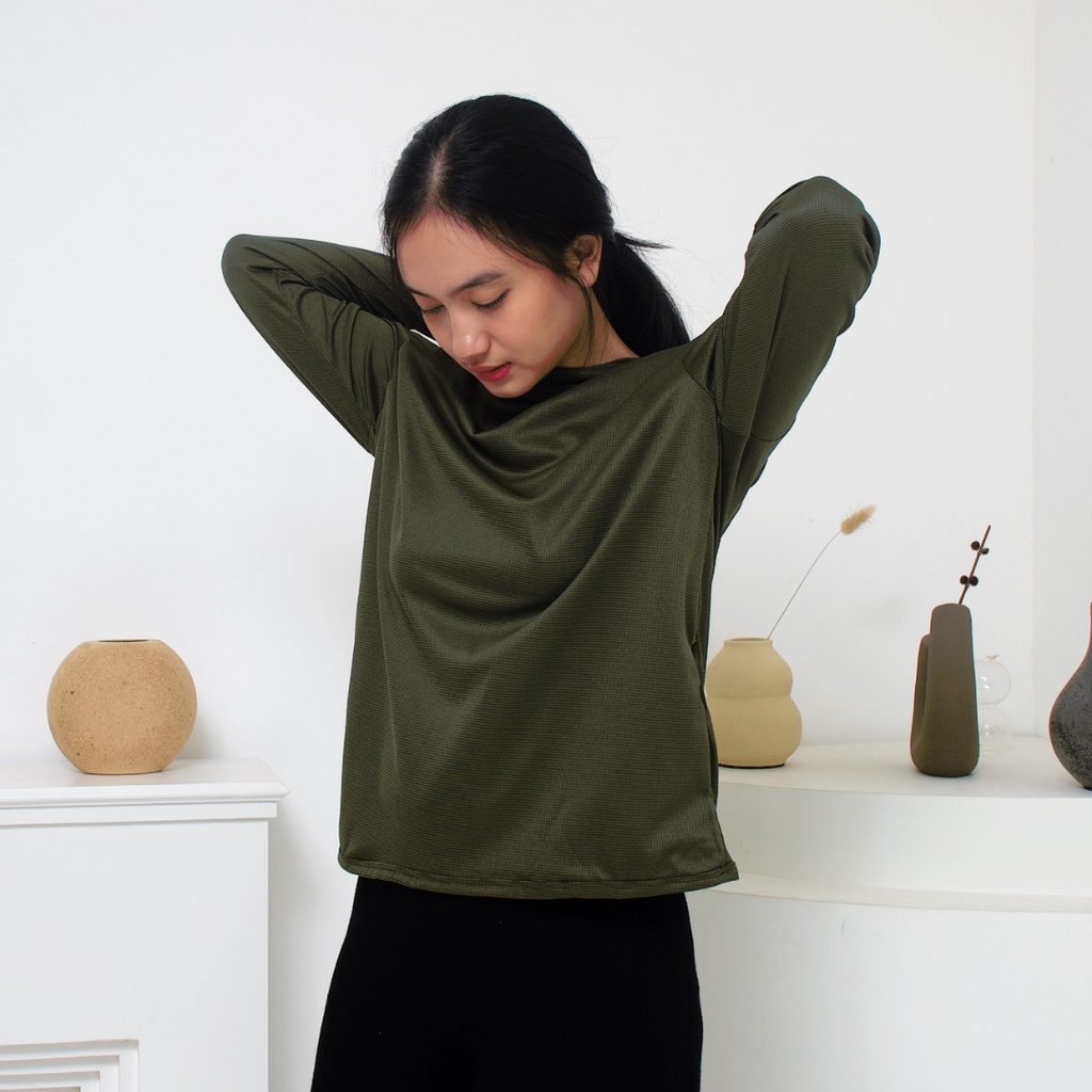 IE.DEMODE Hoodie Wanita Polos Outer Sport Breath Technology Hijau Army-5