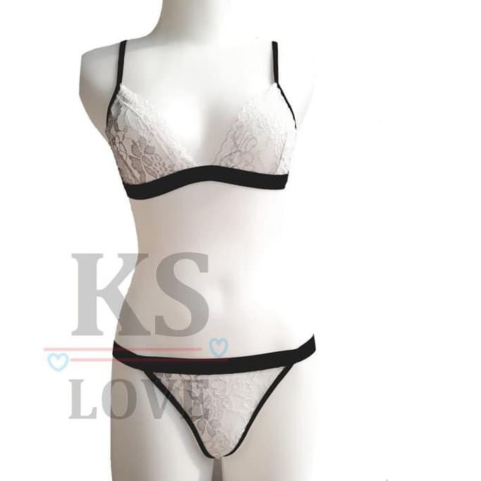 [[BISA COD]] Pakaian Dalam Wanita Satu Set Bra BH + CD Celana Dalam Hitam Putih - Putih, M
