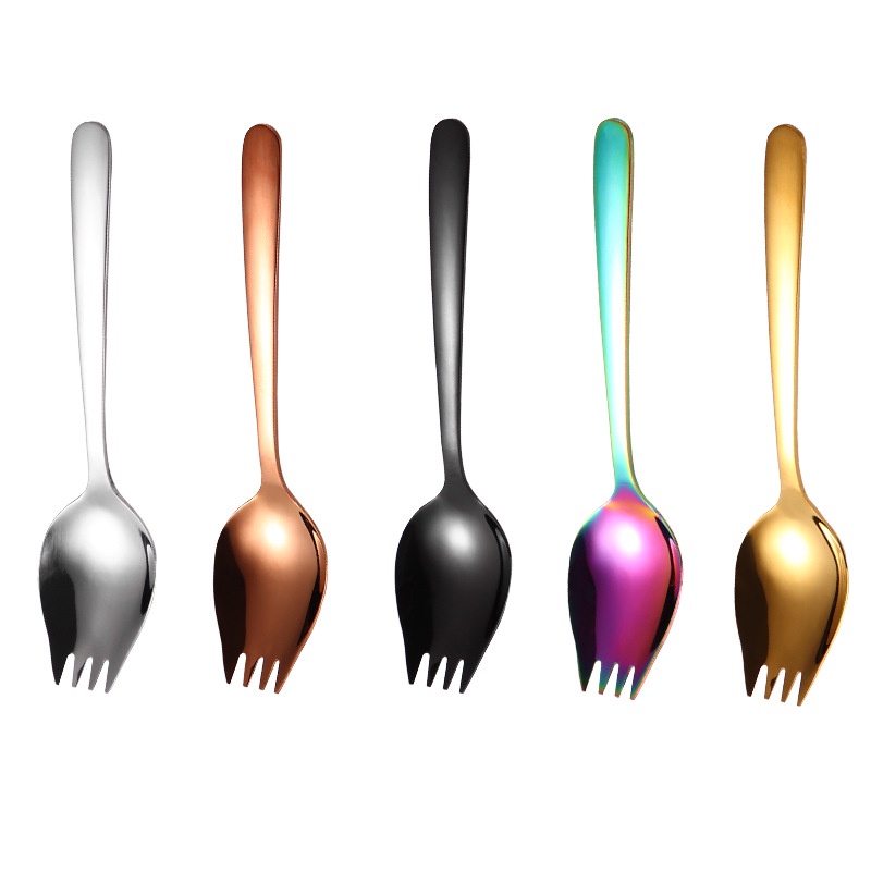 Hot Sale/6Warna Stainless Steel Salad Buah Garpu Kopi Dessert Spoon Ice Cream Scoop Western Cutlery Peralatan Makan Dapur Rumah Utensils