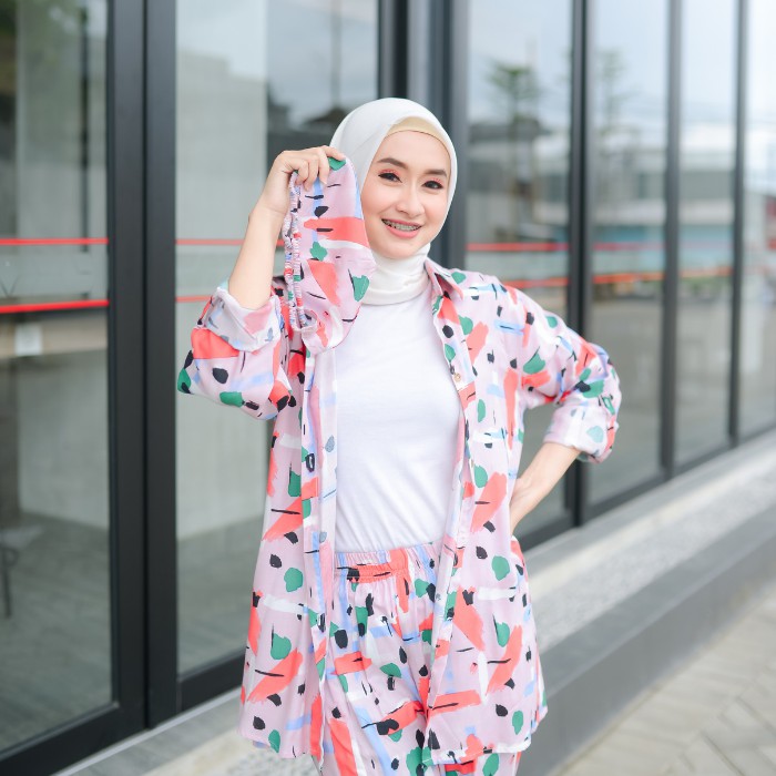 BAJU ONE SET KATUN RAYON PREMIUM KEMEJA KATUN RAYON WANITA BAJU TIDUR PIYAMA-2