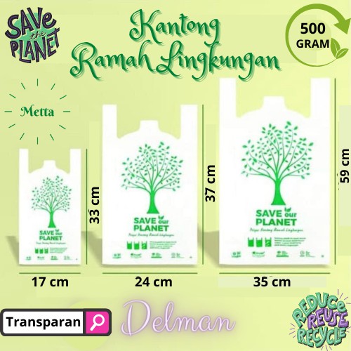 Kantong Plastik Ramah Lingkungan UK 35 TRANSPARAN Delman 500gr LEBIH TEBAL
