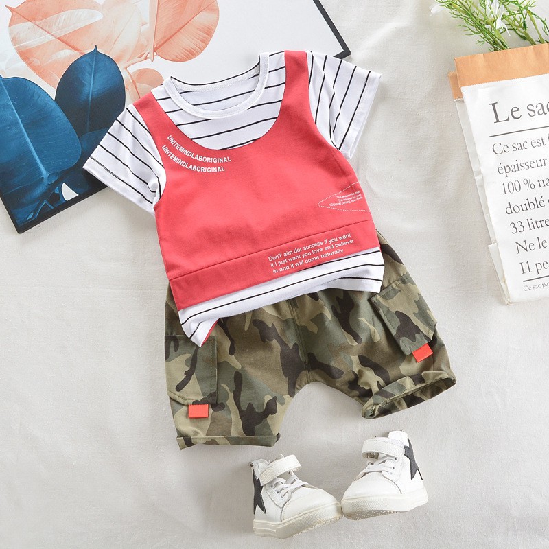 LittleAaron  SET BOY ARMY 21017 EBV Setelan Kemeja Bayi Laki-laki Lengan Pendek