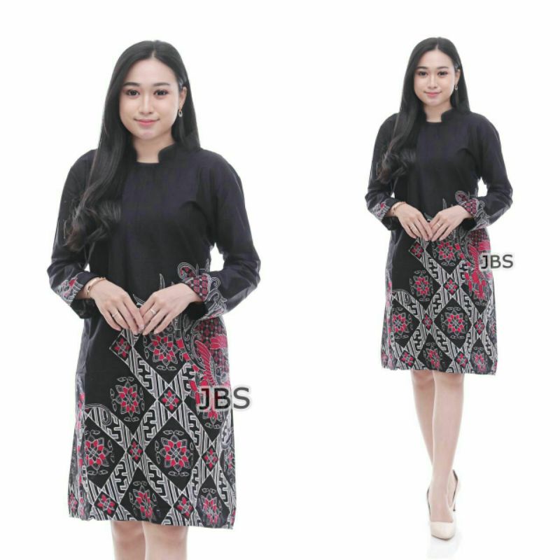 tey-17 Batik wanita ASJ SA HRB026 Kenongo Kemeja Tosca Pendek-tunik kenari hitam
