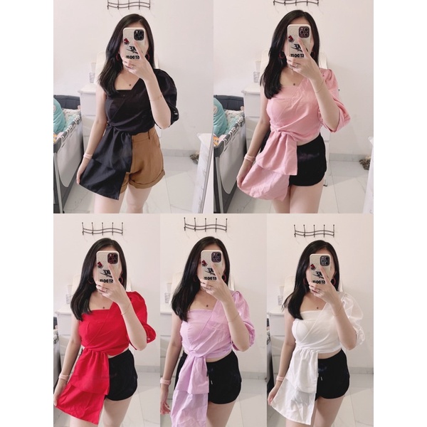 top oneshoulder bkk fashion.oneshoulder top Bkk import best seller.croptop oneshoulder bkk wanita import katun bkk