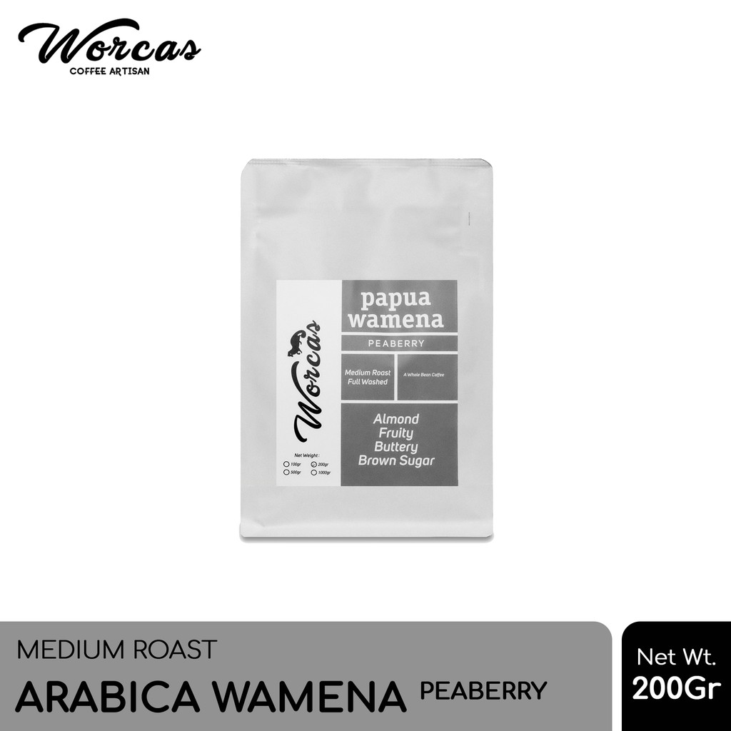 

WORCAS Kopi Arabika Papua Wamena Peaberry 200 Gram - Medium Roast