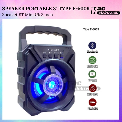 Speaker Bluetooth portable ORI fleco 3 inch support Radio Fm, bluetooth, Wireless, Led, usb, mmc micro sd. Speaker Bluetooth Portable 3&quot; type 5009