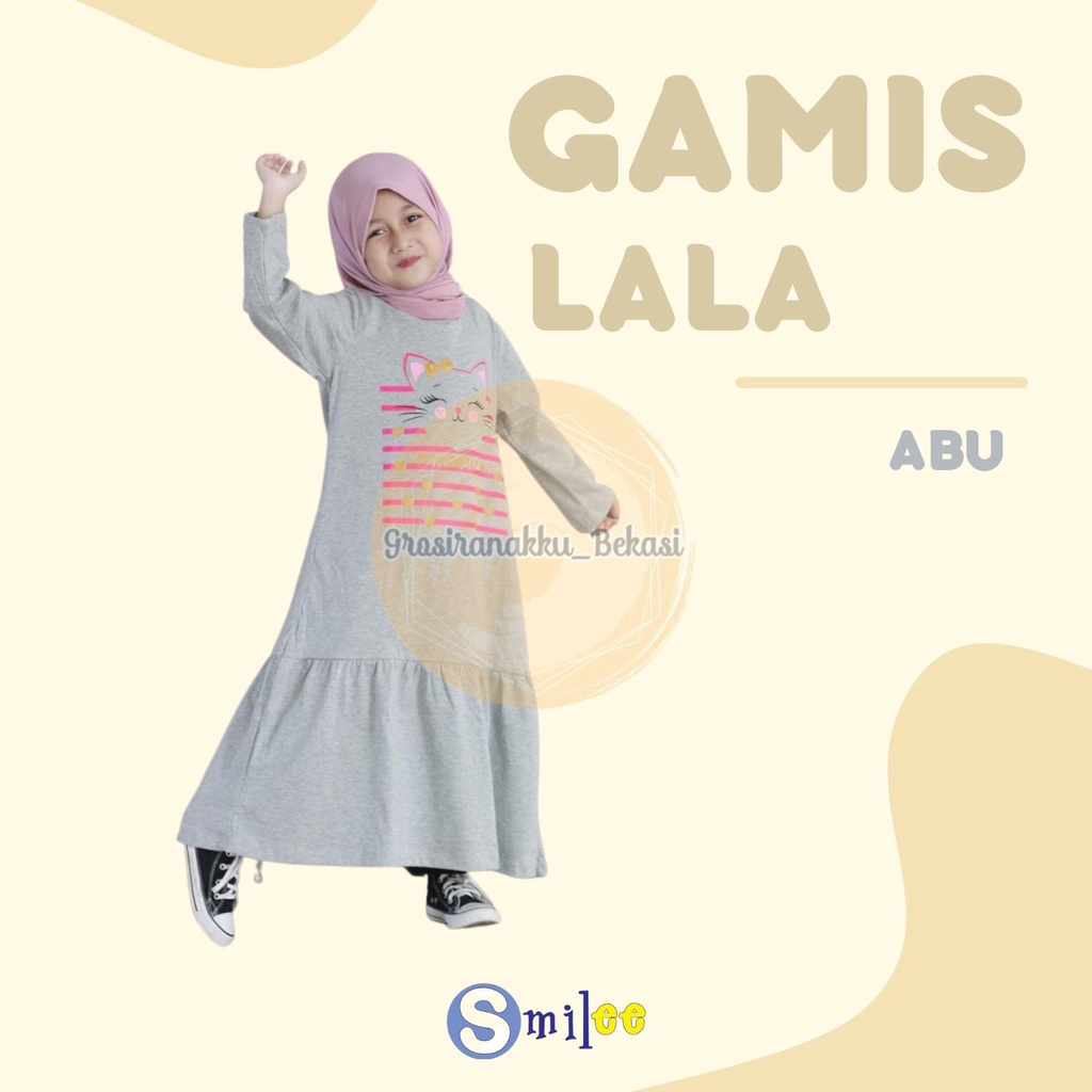 Gamis Kaos Anak Lala Warna Abu Size 2-8thn Free Masker