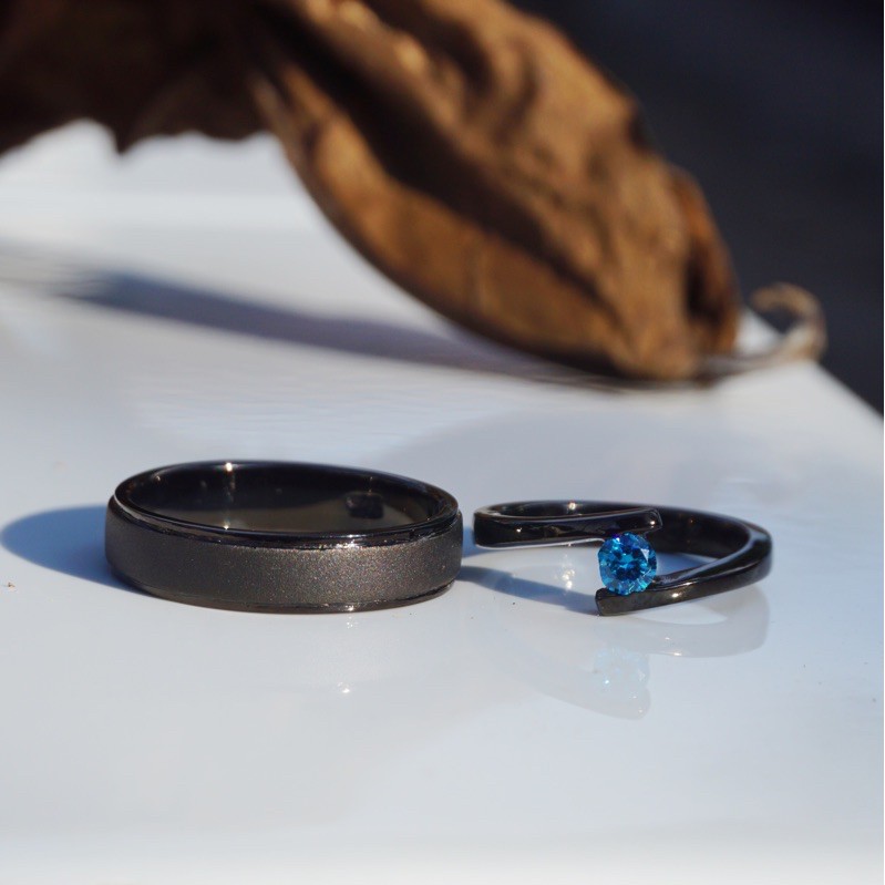 GARANSI 1 TAHUN - BLACK RUSTIC COUPLE RING EMAS PALLADIUM