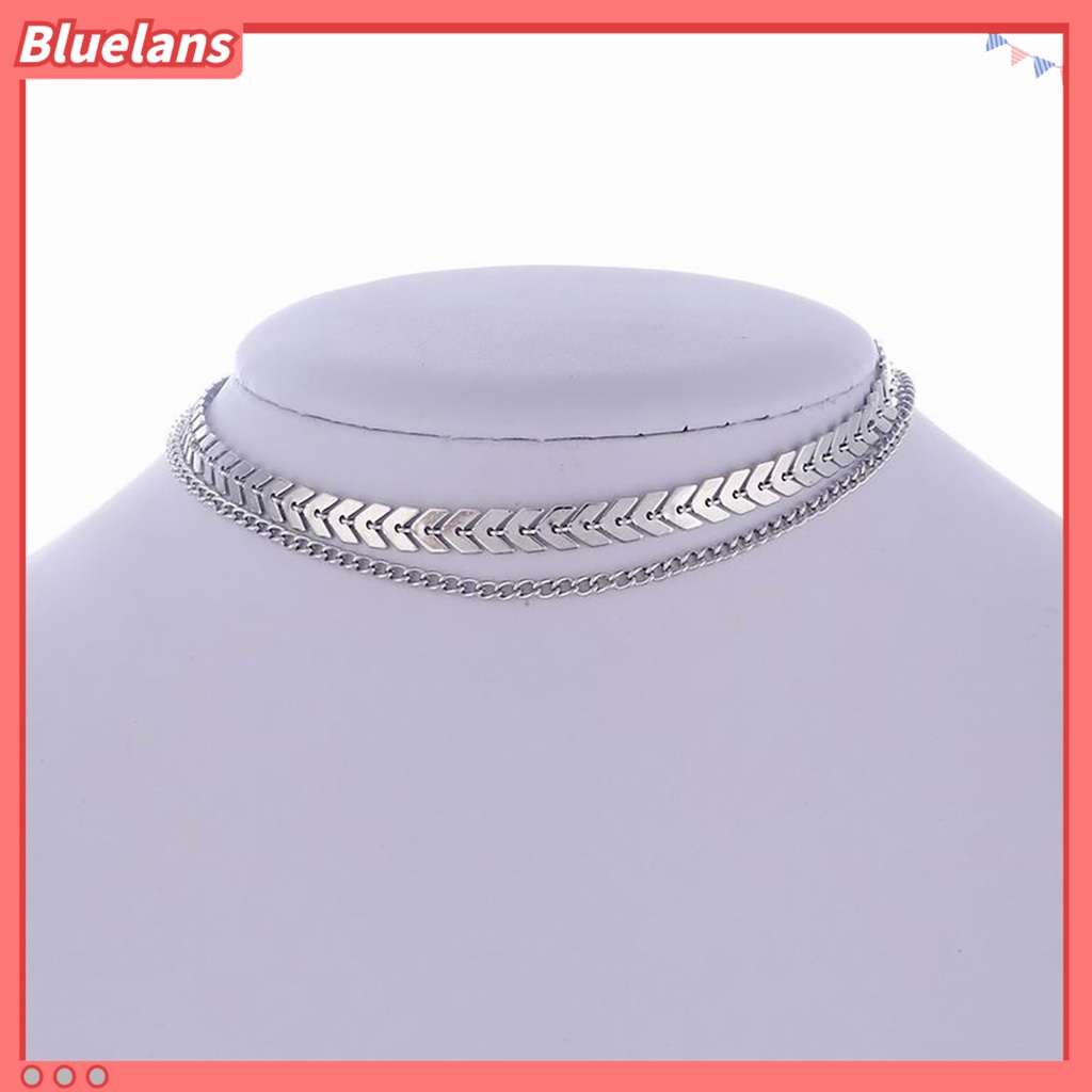 Bluelans Women Fashion Double Layers Fish Bone Chain Choker Necklace Jewelry