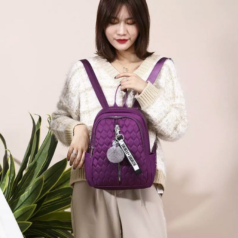 TAS RANSEL WANITA EVELYN BORDIR MULTIFUNGSI - FASHION WANITA KOREA - FREE GANTUNGAN BONEKA