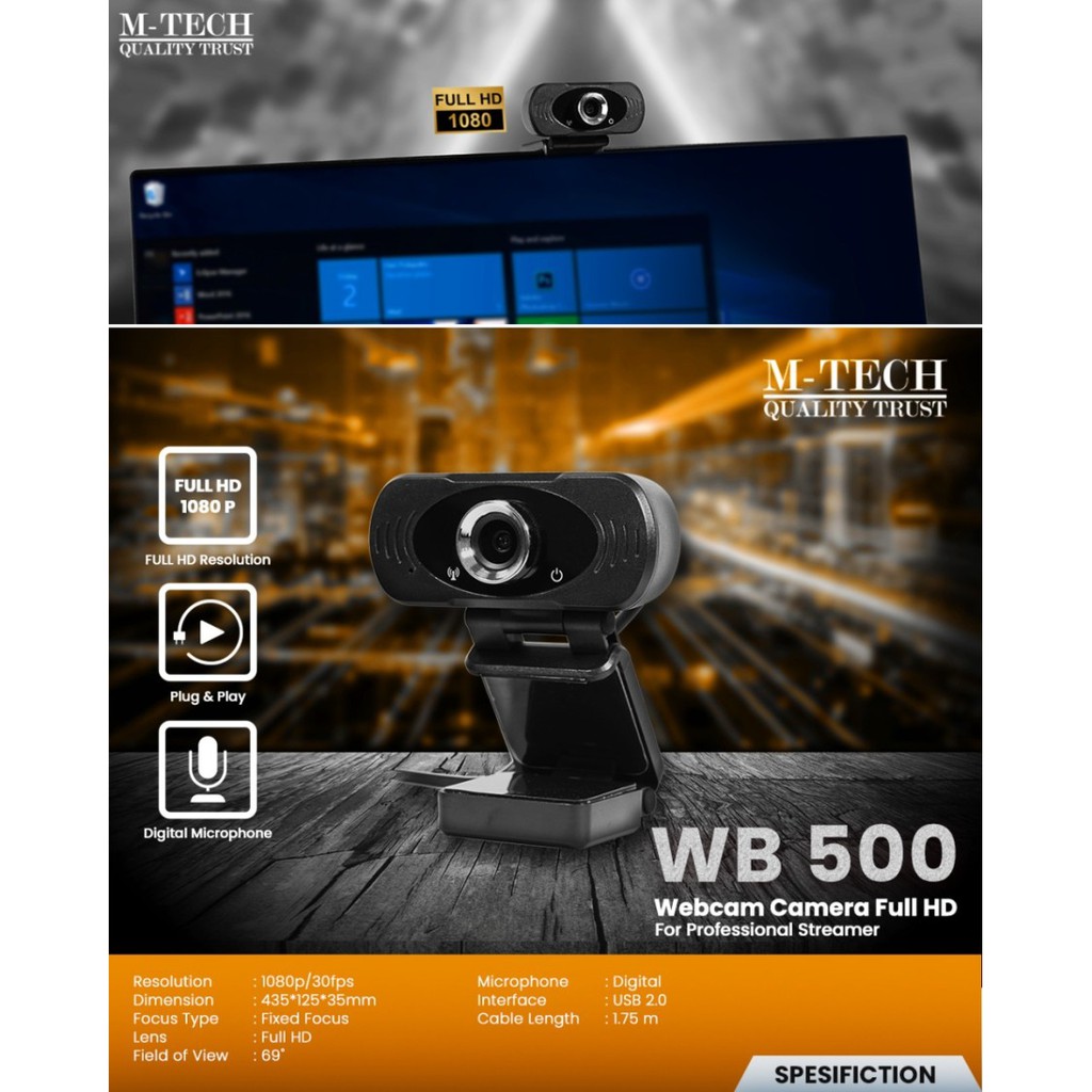 M-Tech WB500 Webcam USB HD 1080P