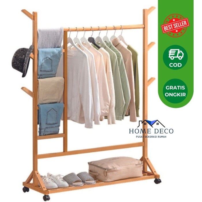 Jual Rak Gantung Baju Kayu Gantungan Baju Celanan Stand Hanger Double Rak Shopee Indonesia