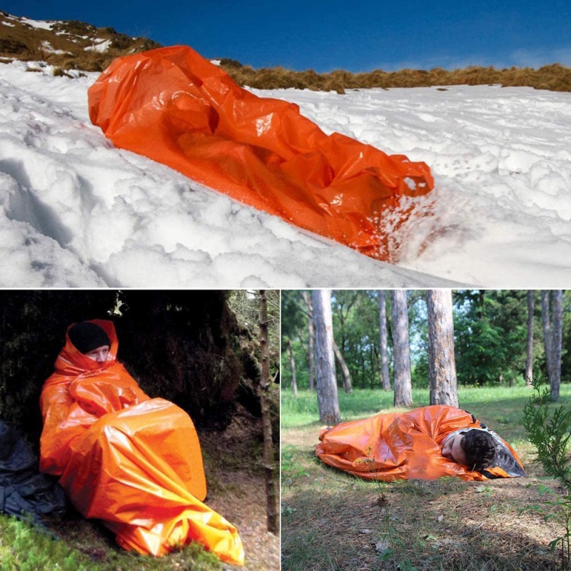 1pc Sleeping Bag Thermal Portable Bahan PE Anti Air Motif Camo Untuk Camping Outdoor