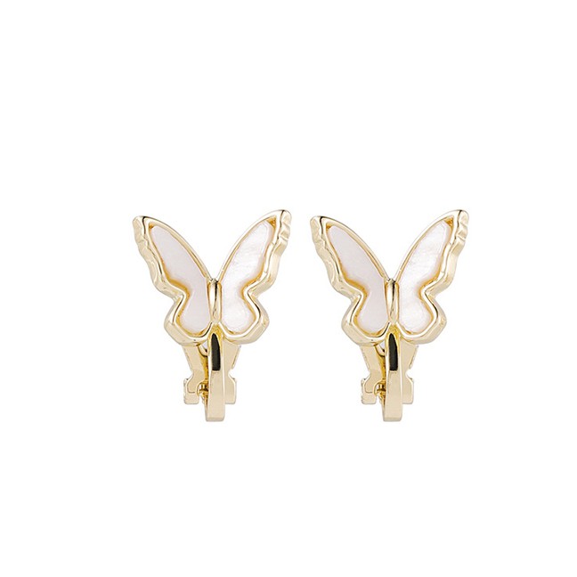 LRC Anting Jepit Fashion White Fritillary Butterfly Alloy Pierced Ear Bone Clip