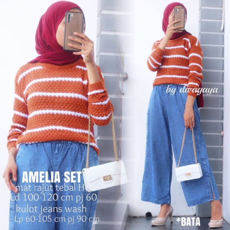 RAJUT SETELAN AMELIA KULOT JEANS SUPER