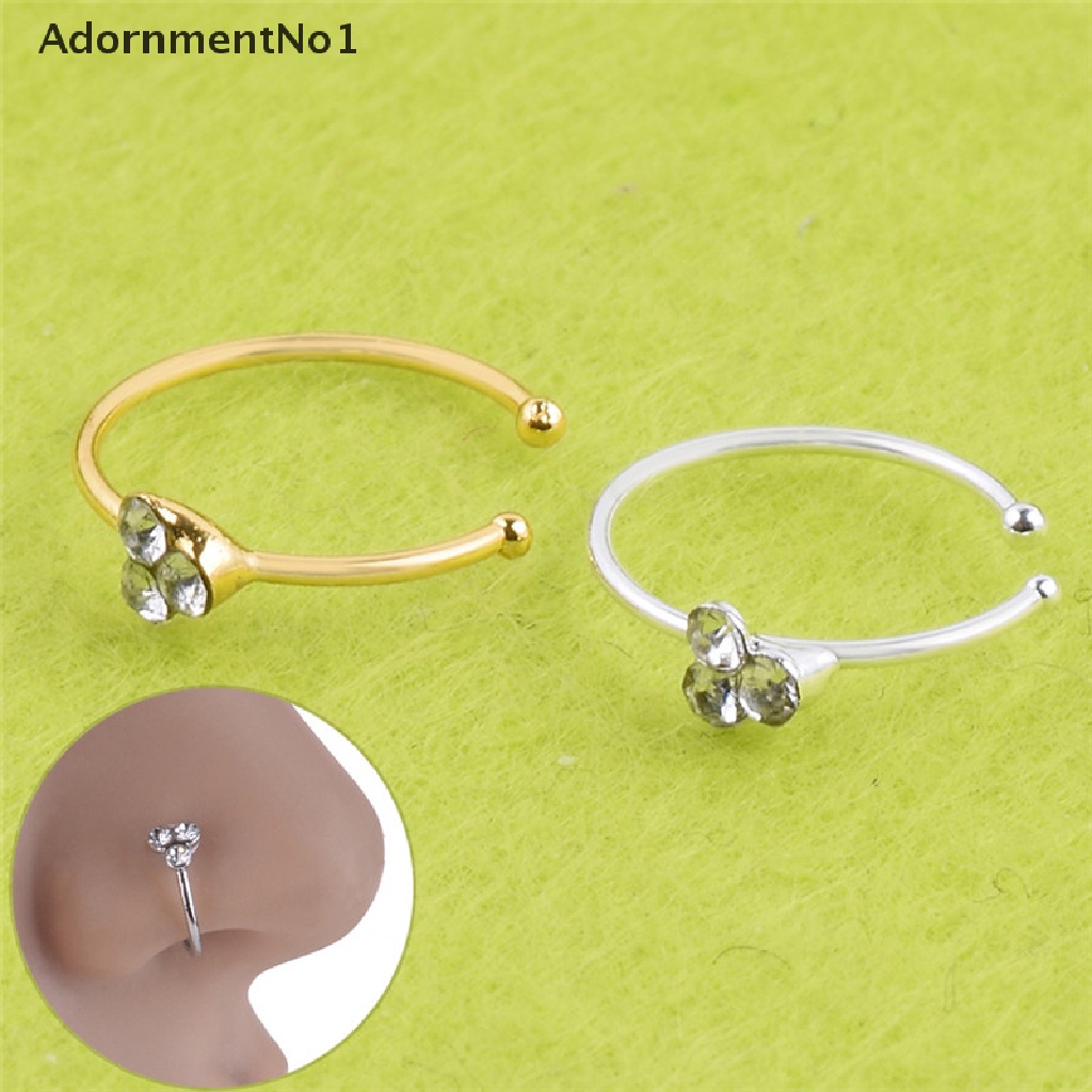 (AdornmentNo1) Cincin Tindik Hidung Bahan Surgical Steel Hias Kristal / Berlian Imitasi Untuk Wanita