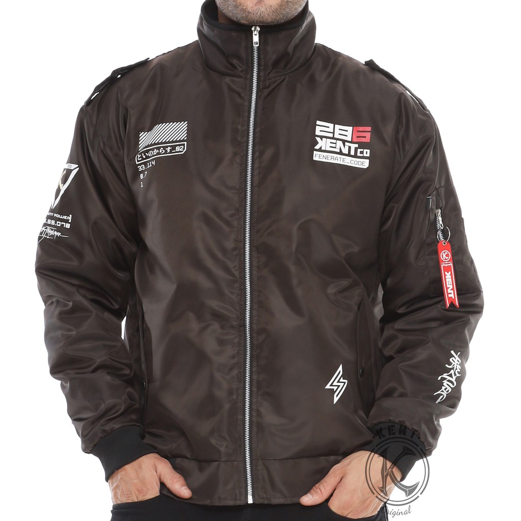 Kent Jaket Pria Bomber Pilot Word Brown