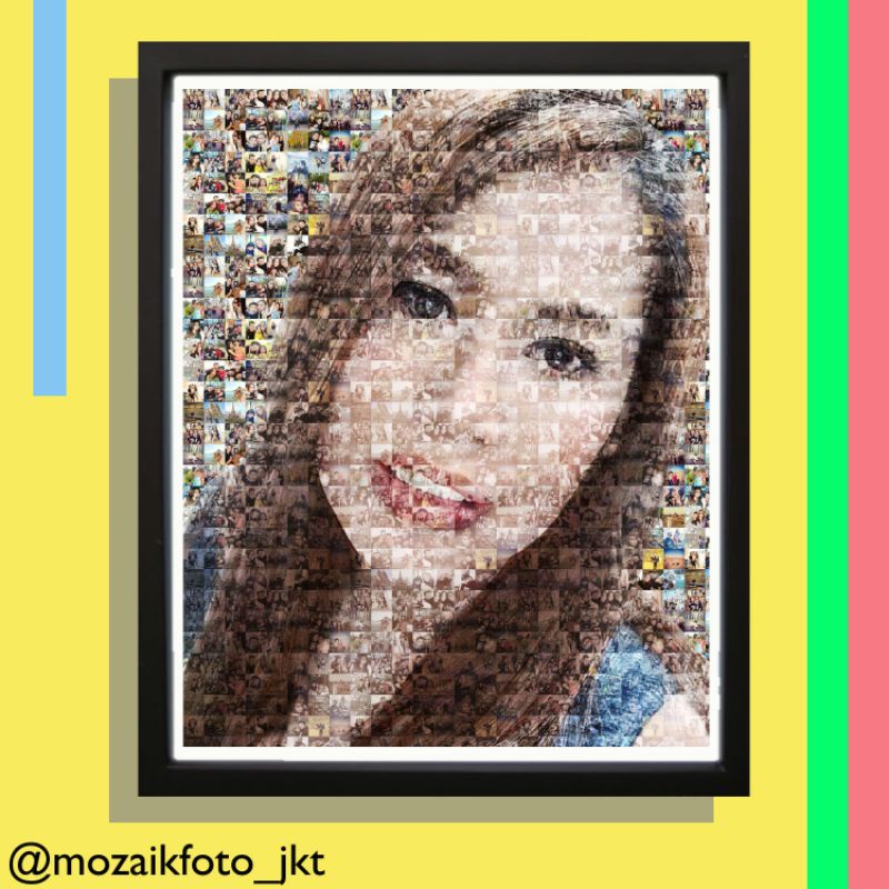 Foto mozaik + cetak + bingkai A4