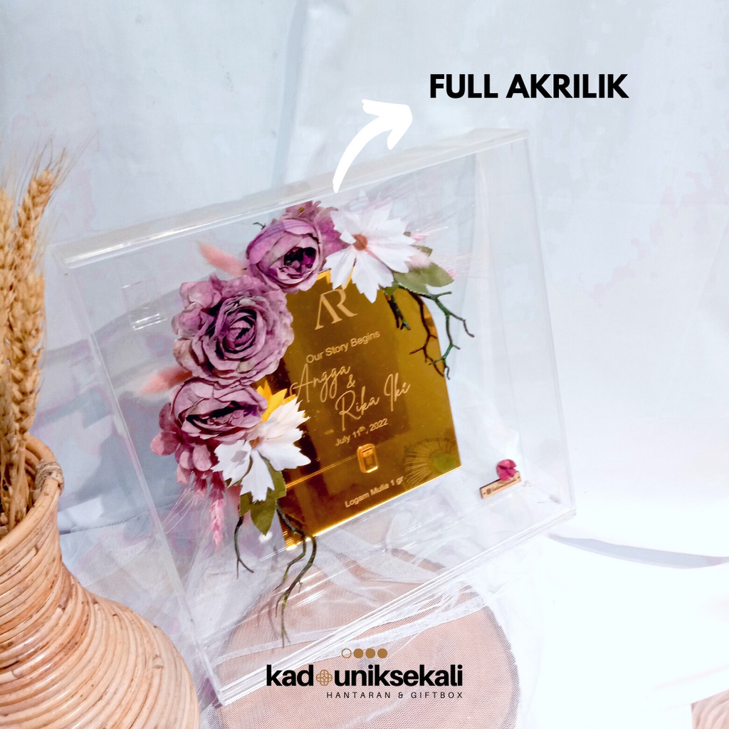 Mahar Bingkai Pernikahan Acrylic Dome 30x30cm Full Transparant 3D - Kadouniksekali