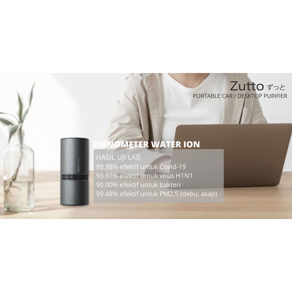 ZUTTO PORTABLE DESKTOP / CAR AIR PURIFIER ION NEGATIF  UNTUK MOBIL KANTOR RUANGAN OFFICE ROOM ANTI SEPTIC BACTERIAL VIRAL ANTISEPTIC ANTIBACTERIAL ANTIVIRAL CERTIFIED HEPA FILTER FILTRASI UDARA