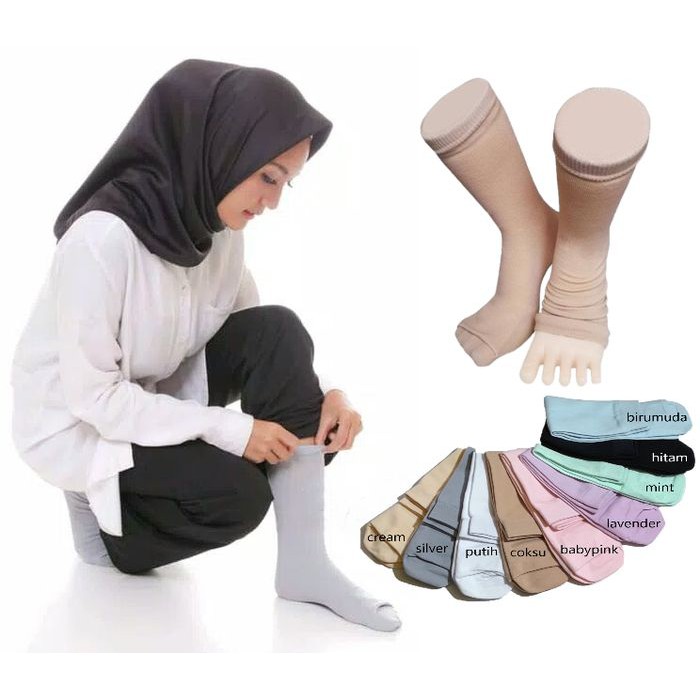 Kaos Kaki Wudhu Muslimah Polos Super Soft Hitam Cream / Kaos Kaki Muslimah Warna Kulit Basic Polos