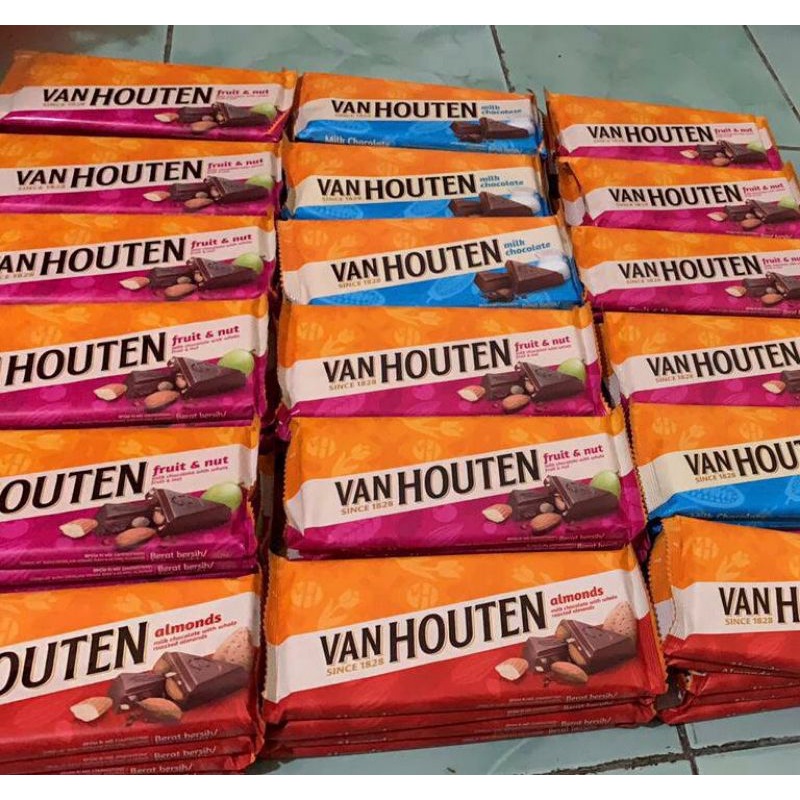 

coklat VANHOUTEN 155G MILK CHOCOLATE ALMONDS FRUIT&NUT / COKLAT BATANGAN / CEMILAN