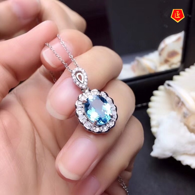 [Ready Stock]Blue Natural Topaz Set Rings Ear Studs