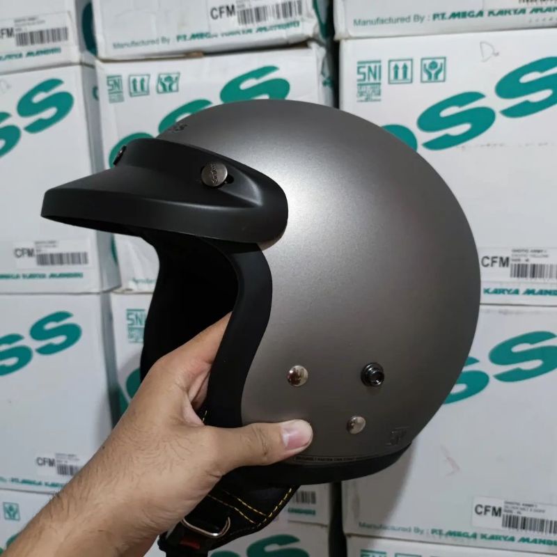 HELM CARGLOSS RETRO SILVER DOFF ORIGINAL HELM RETRO CARGLOSS SILVER DOFF HELM BOGI HELM VESPA SILVER