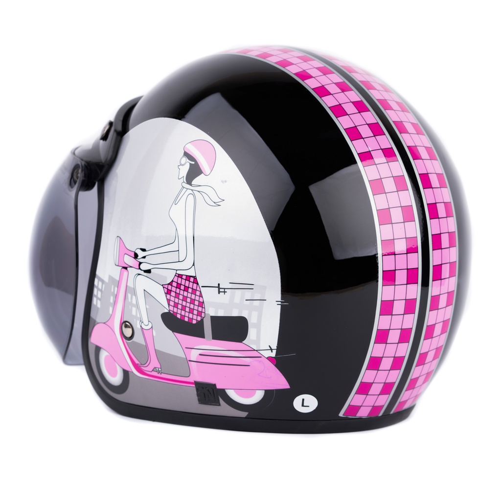 [Helm Dewasa] WTO Helm Retro - Vespa Girl - Hitam Pink