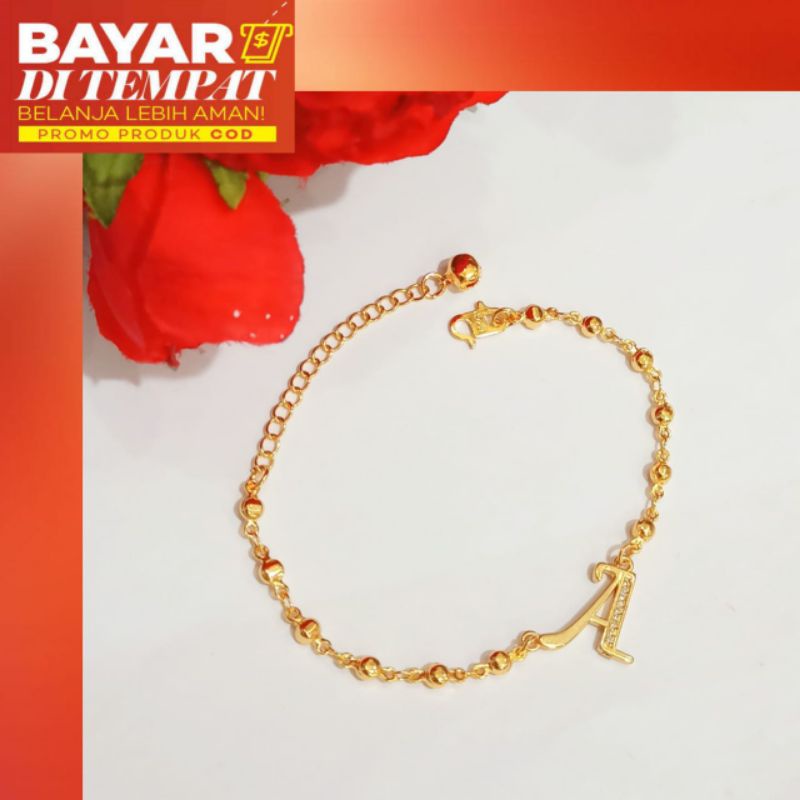 Gelang Biji Lada Huruf/inisial A-Z,emas Korea tidak karat