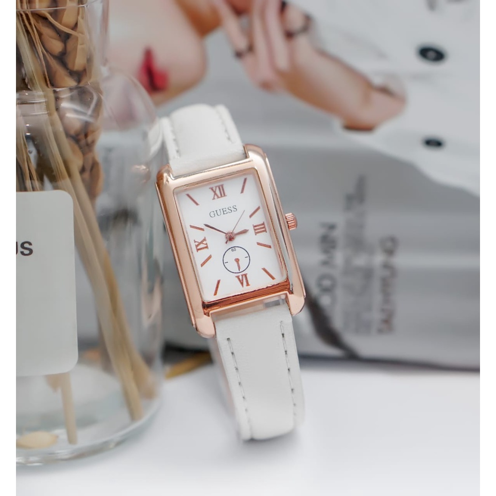 BAJ Jam Tangan Quartz Strap Rubber PU Analog Casual Gaya Retro Wanita Bulat Angka Watch Korean Fashion Balok RM054